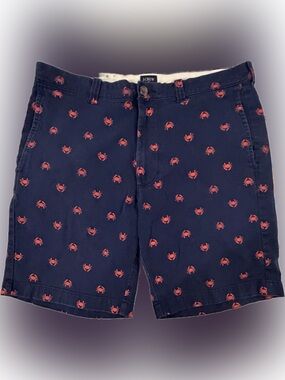 J.Crew Navy Cargo Shorts with Red Crab Print